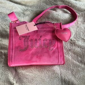 Juicy Couture Free Love FluffyMini Tote Pink with zipper and heart charm. New